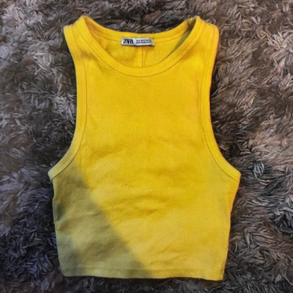 Zara Yellow Sleeveless Fitted Crop Tank